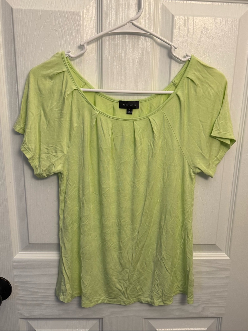 The Limited Lime Green Pleated Scoop Neck Short Sleeve Top